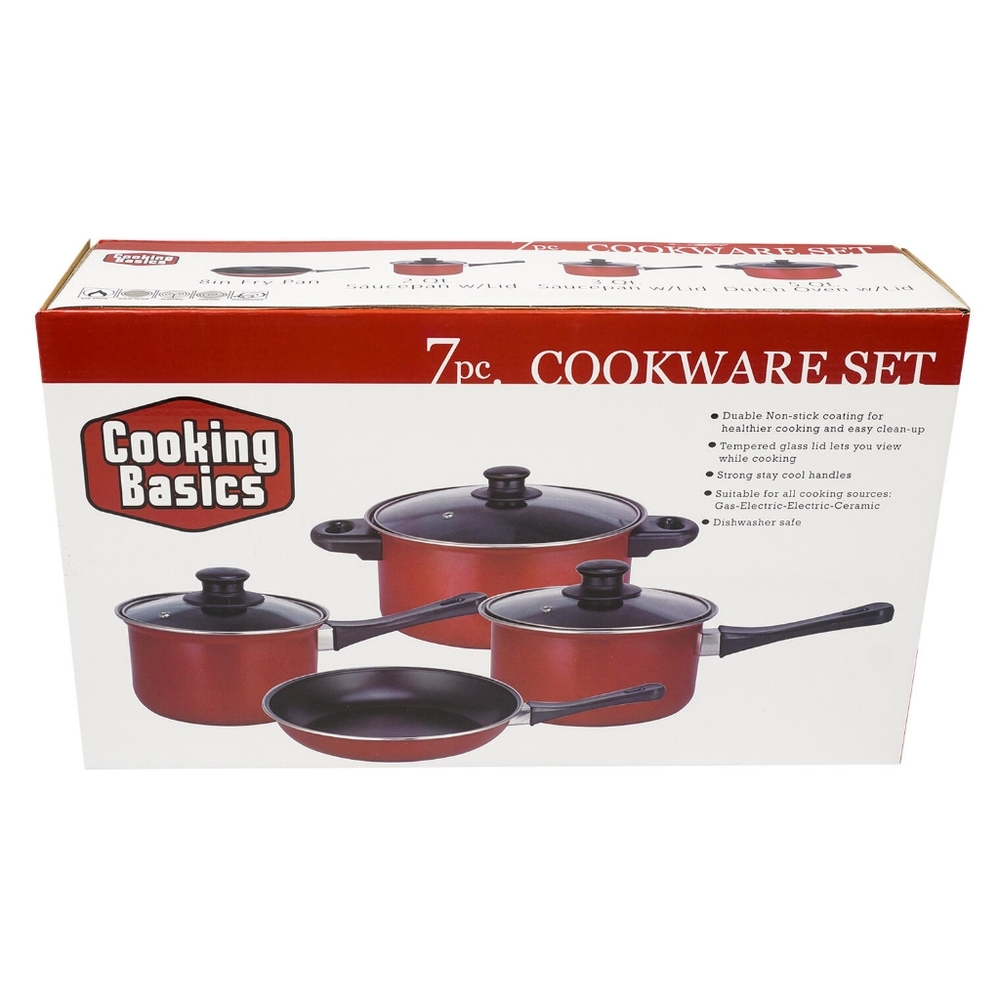 7 PIECE NON STICK COOKWARE SET - RED